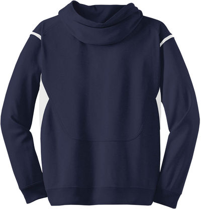 Am image of a Custom ATC Ptech Fleece Varcity Hooded Sweatshirt in True Navy/White!