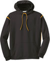Am image of a Custom ATC Ptech Fleece Varcity Hooded Sweatshirt in Black/Gold!