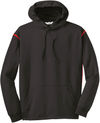 Am image of a Custom ATC Ptech Fleece Varcity Hooded Sweatshirt in Black/True Red!