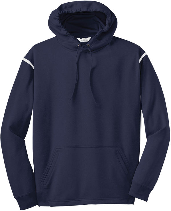 Am image of a Custom ATC Ptech Fleece Varcity Hooded Sweatshirt in True Navy/White!