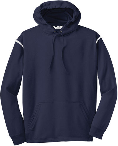 Am image of a Custom ATC Ptech Fleece Varcity Hooded Sweatshirt in True Navy/White!