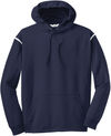 Am image of a Custom ATC Ptech Fleece Varcity Hooded Sweatshirt in True Navy/White!