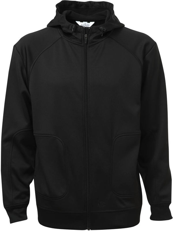 Am image of a Custom ATC Ptech Fleece Hooded Jacket in Black!