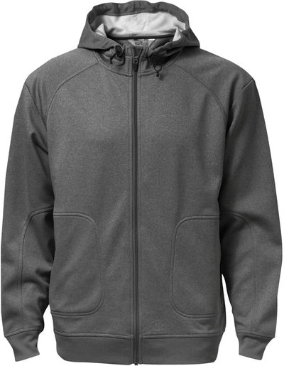Am image of a Custom ATC Ptech Fleece Hooded Jacket in Charcoal Heather!