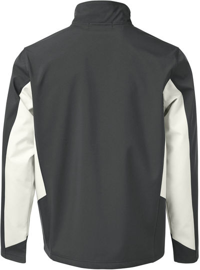 Am image of a Custom Coal Harbour Everyday Colour Block Water Repellent Soft Shell Jacket in Graphite/Winter White!