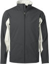 Am image of a Custom Coal Harbour Everyday Colour Block Water Repellent Soft Shell Jacket in Graphite/Winter White!