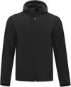 Am image of a Custom Coal Harbour Everyday Hooded Water Repellent Stretch Soft Shell Jacket in Black!