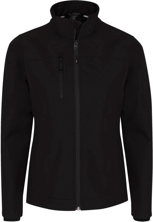 Am image of a Custom Coal Harbour Premier Water Repellent Soft Shell Ladies Jacket in Black!