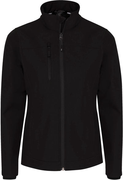Am image of a Custom Coal Harbour Premier Water Repellent Soft Shell Ladies Jacket in Black!