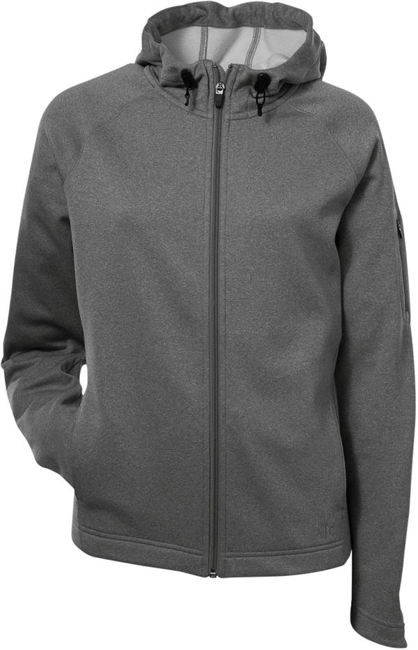 Am image of a Custom ATC PTech Fleece Hooded Ladies Jacket in Charcoal Heather!