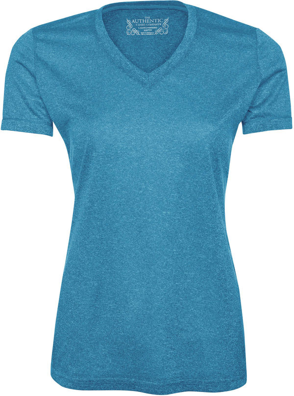 Am image of a Custom ATC Pro Team Heather ProFormance V Neck Ladies Tee in Blue Wake Heather !