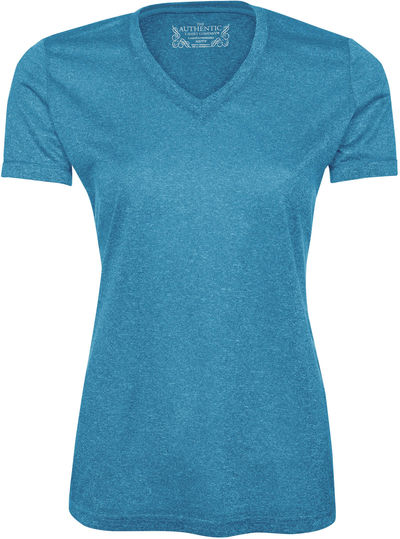 Am image of a Custom ATC Pro Team Heather ProFormance V Neck Ladies Tee in Blue Wake Heather !