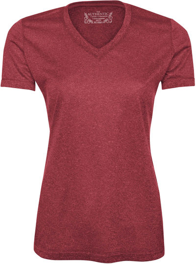 Am image of a Custom ATC Pro Team Heather ProFormance V Neck Ladies Tee in Cardinal Heather!