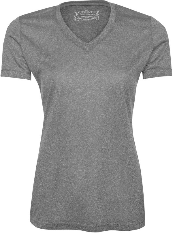 Am image of a Custom ATC Pro Team Heather ProFormance V Neck Ladies Tee in Charcoal Heather!