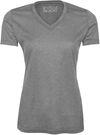Am image of a Custom ATC Pro Team Heather ProFormance V Neck Ladies Tee in Charcoal Heather!