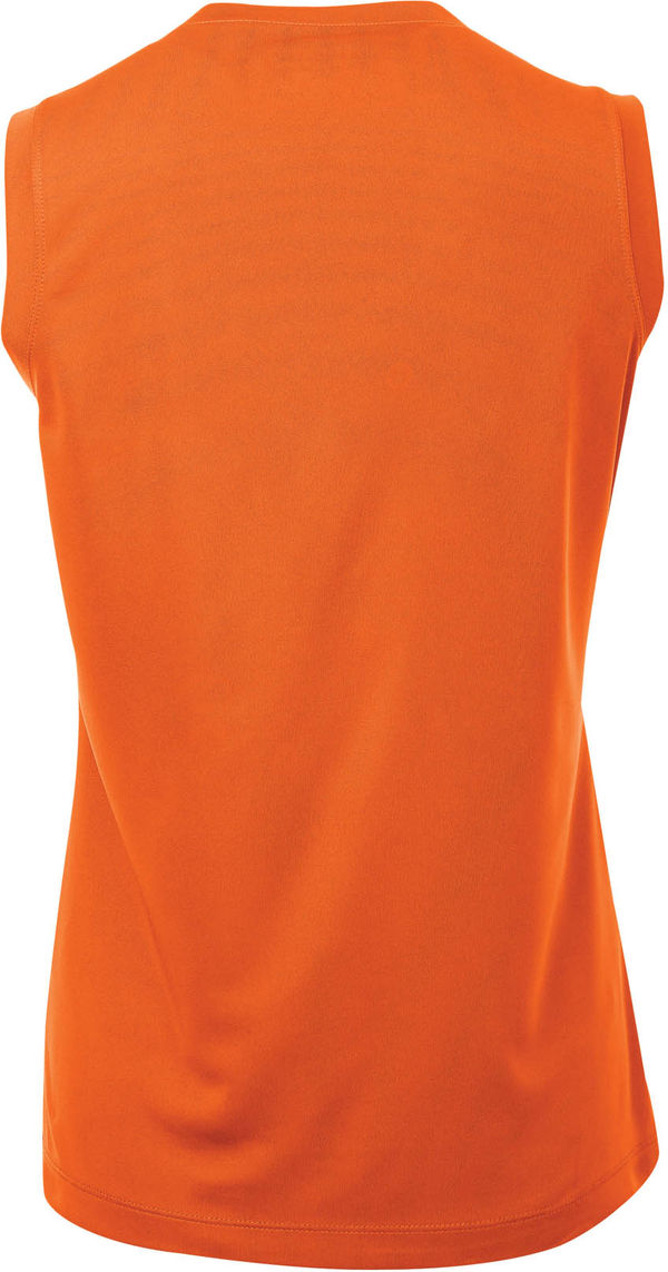 Am image of a Custom ATC Pro Team Sleeveless V Neck Ladies Tee in Deep Orange!