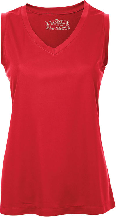 Am image of a Custom ATC Pro Team Sleeveless V Neck Ladies Tee in True Red!