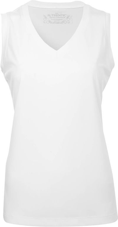 Am image of a Custom ATC Pro Team Sleeveless V Neck Ladies Tee in White!