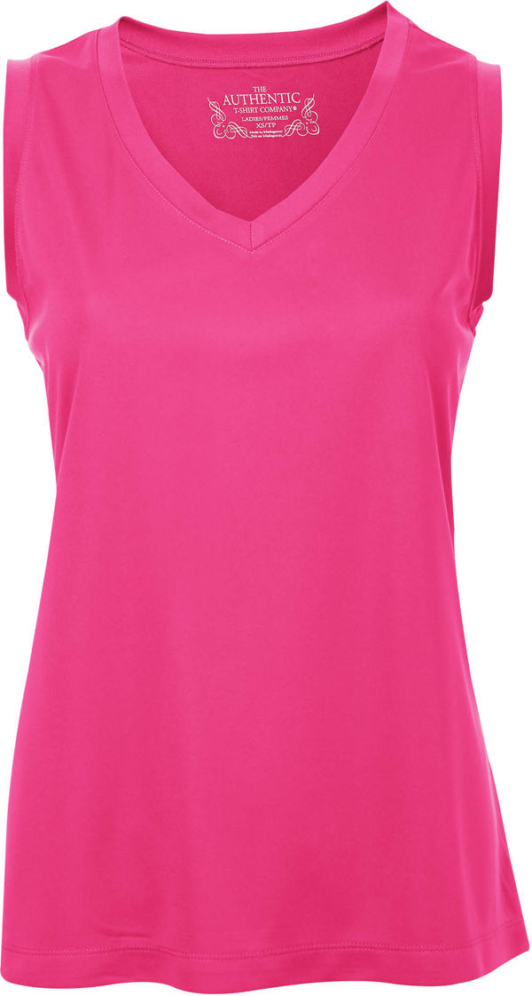 Am image of a Custom ATC Pro Team Sleeveless V Neck Ladies Tee in Wild Raspberry!