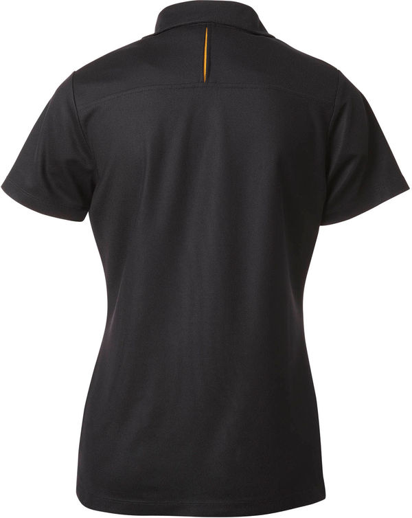 Am image of a Custom Coal Harbour Snag Resistant Contrast Insert Ladies Sport Shirt in Black/Gold!