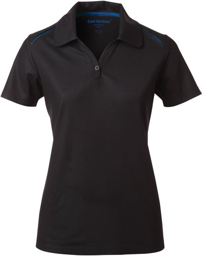 Am image of a Custom Coal Harbour Snag Resistant Contrast Insert Ladies Sport Shirt in Black/Royal!