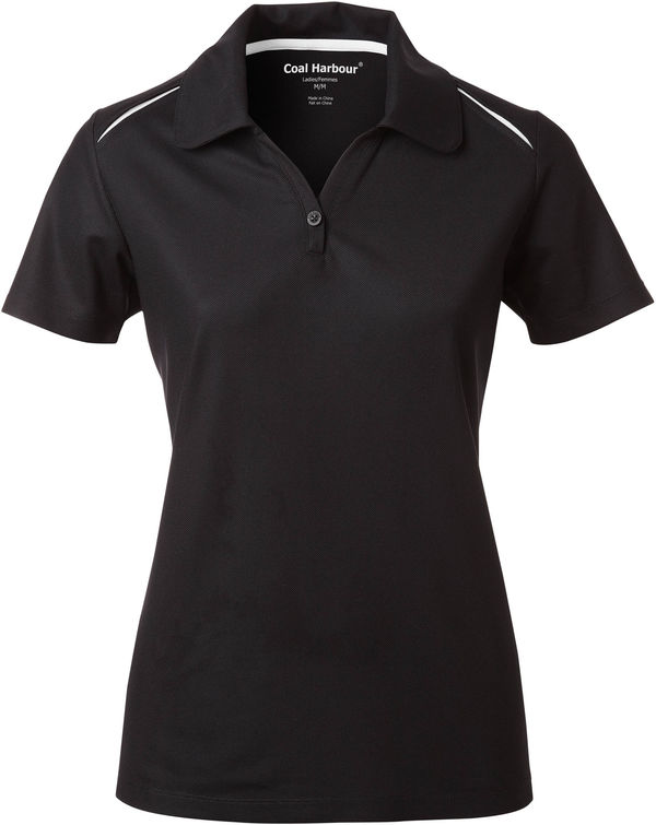 Am image of a Custom Coal Harbour Snag Resistant Contrast Insert Ladies Sport Shirt in Black/White!