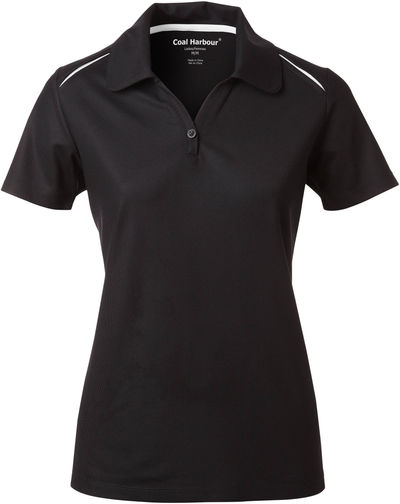 Am image of a Custom Coal Harbour Snag Resistant Contrast Insert Ladies Sport Shirt in Black/White!