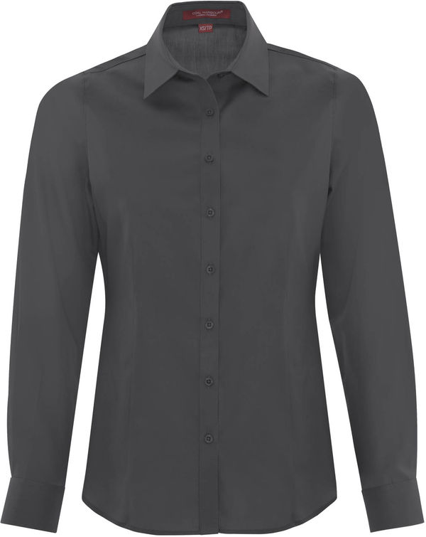 Am image of a Custom Coal Harbour Everyday Long Sleeve Woven Ladies Shirt in Iron Grey!