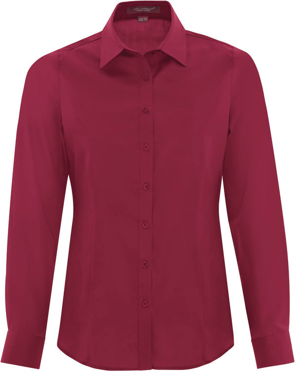 Am image of a Custom Coal Harbour Everyday Long Sleeve Woven Ladies Shirt in Rich Red!