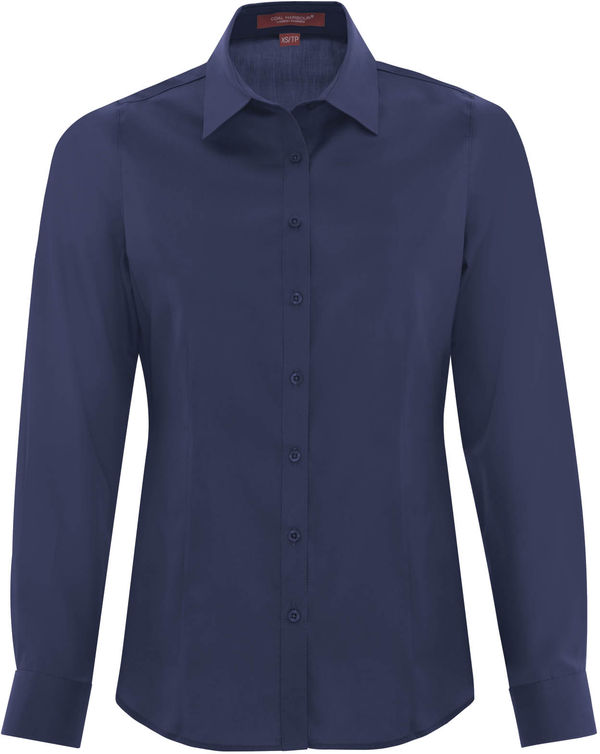 Am image of a Custom Coal Harbour Everyday Long Sleeve Woven Ladies Shirt in True Navy!