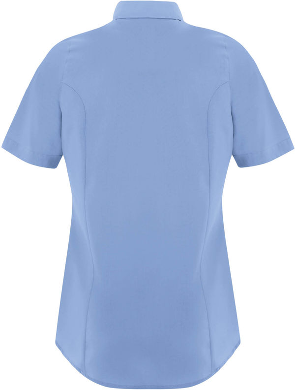 Am image of a Custom Coal Harbour Everyday Short Sleeve Woven Ladies Shirt in Blue Lake!