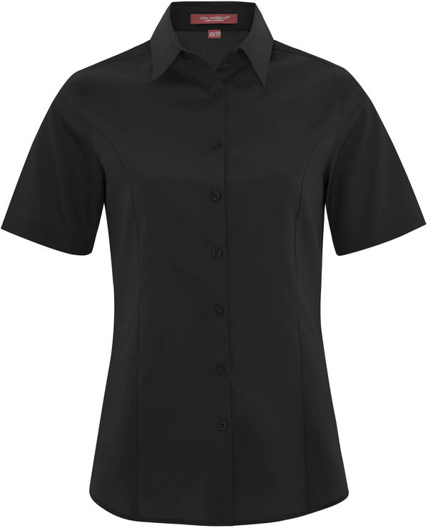Am image of a Custom Coal Harbour Everyday Short Sleeve Woven Ladies Shirt in Black!