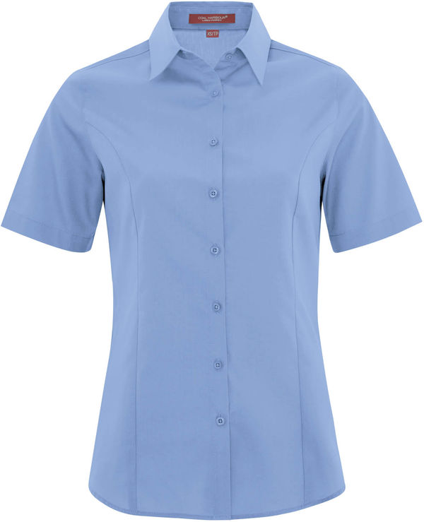 Am image of a Custom Coal Harbour Everyday Short Sleeve Woven Ladies Shirt in Blue Lake!