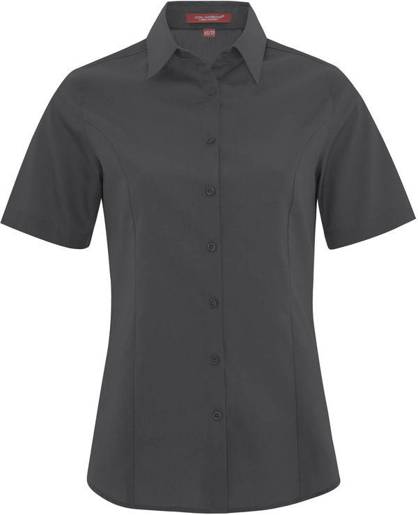 Am image of a Custom Coal Harbour Everyday Short Sleeve Woven Ladies Shirt in Iron Grey!