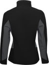 Am image of a Custom Coal Harbour Everyday Colour Block Water Repellent Soft Shell Ladies Jacket in Black/Graphite!