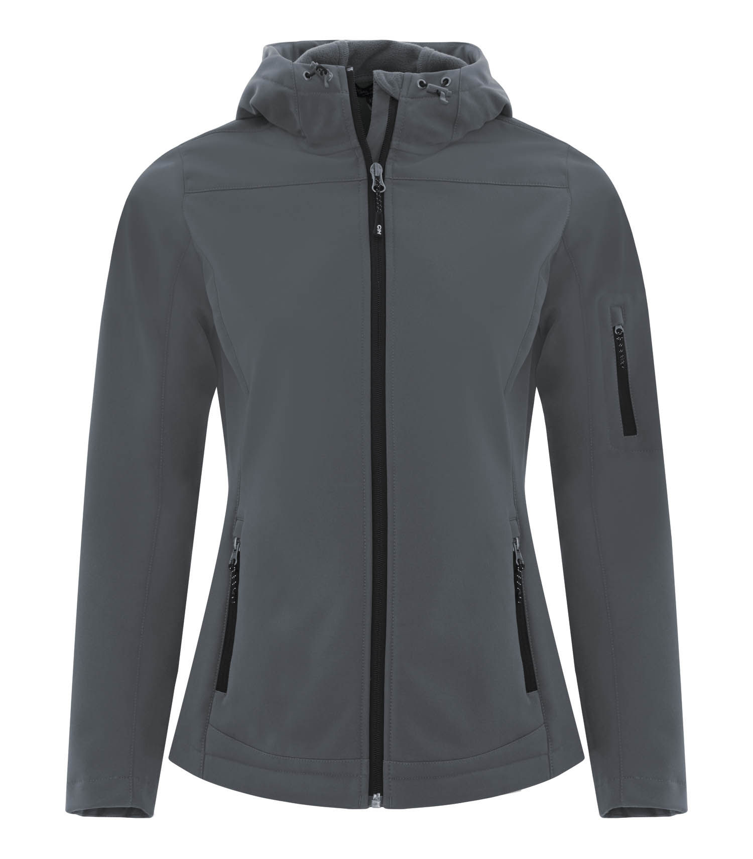 Coal Harbour Everyday Hooded Water Repellent Stretch Soft Shell Ladies Jacket in Iron Grey