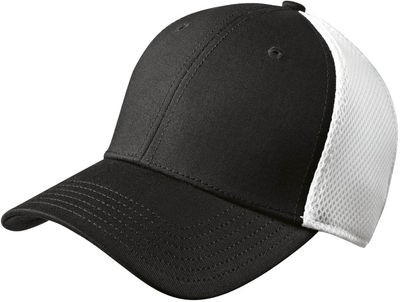 Am image of a Custom New Era Stretch Mesh Cap in Black/White!
