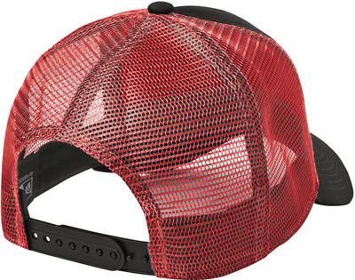Am image of a Custom NEW ERA SNAPBACK TRUCKER CAP in Black/Scarlet!