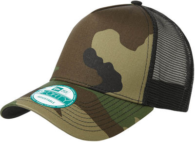 Am image of a Custom NEW ERA SNAPBACK TRUCKER CAP in Camo/Black!