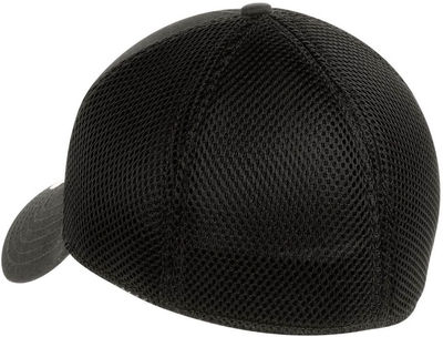 Am image of a Custom New Era Stretch Youth Mesh Cap in Black/Black!