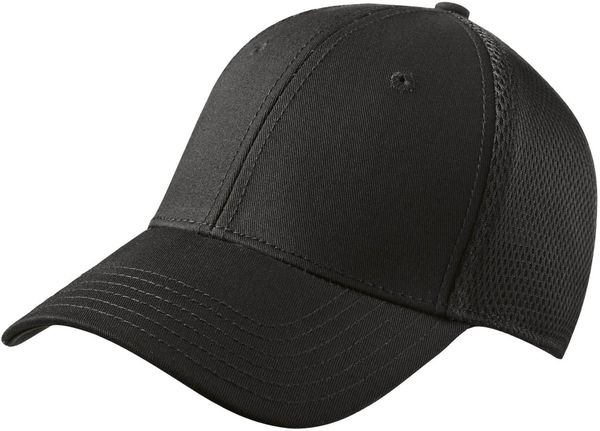 Am image of a Custom New Era Stretch Youth Mesh Cap in Black/Black!