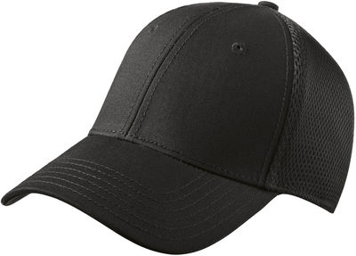 Am image of a Custom New Era Stretch Youth Mesh Cap in Black/Black!