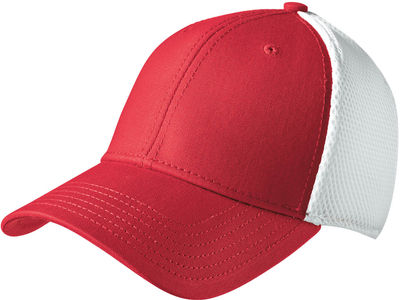 Am image of a Custom New Era Stretch Youth Mesh Cap in Scarlet/White!
