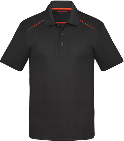 Am image of a Custom Coal Harbour Snag Resistant Contrast Insert Sport Shirt in Black/Orange!