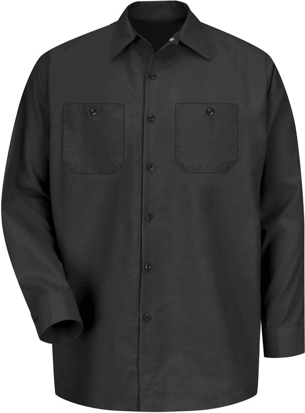 Am image of a Custom Red Kap Industrial Long Sleeve Work Shirt in Black!