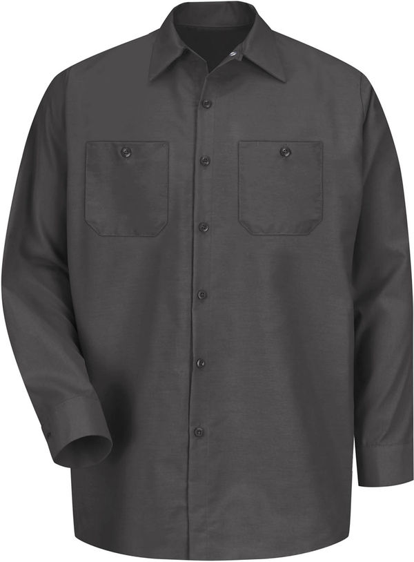 Am image of a Custom Red Kap Industrial Long Sleeve Work Shirt in Charcoal!