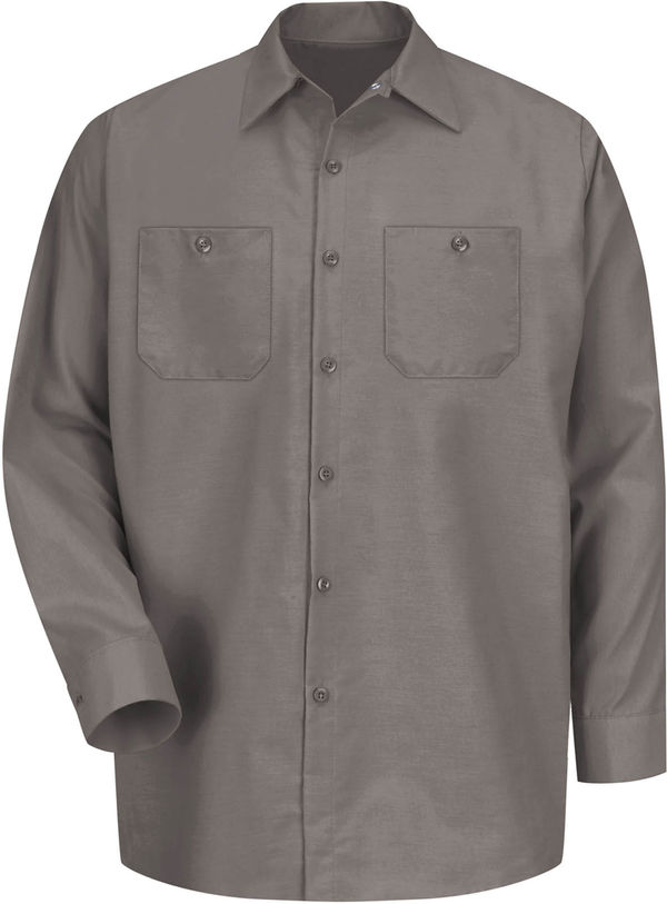 Am image of a Custom Red Kap Industrial Long Sleeve Work Shirt in Grey!