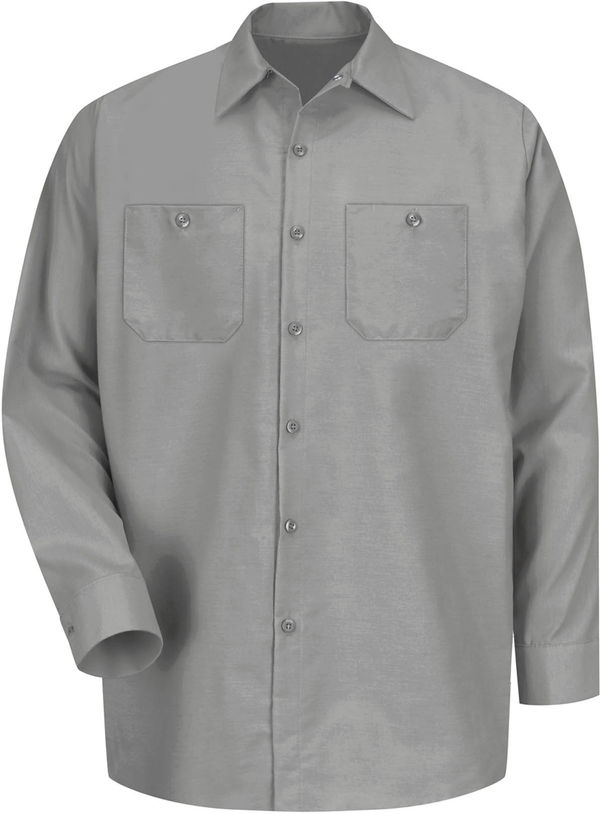 Am image of a Custom Red Kap Industrial Long Sleeve Work Shirt in Light Grey!