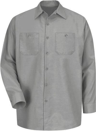 Am image of a Custom Red Kap Industrial Long Sleeve Work Shirt in Light Grey!