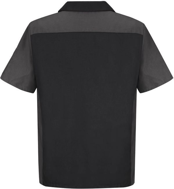 Am image of a Custom Red Kap Short Sleeve Woven Crew Shirt in Black/Charcoal!